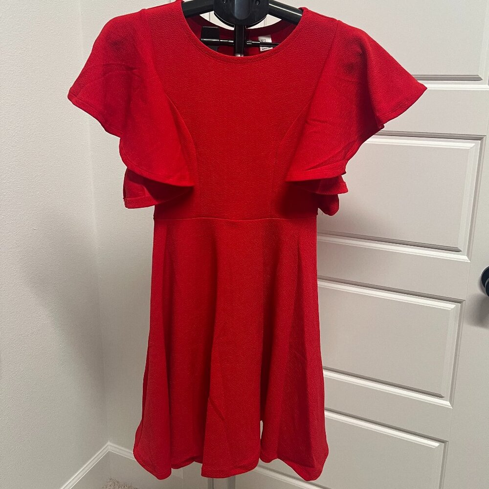 Women’s Red Flutter Sleeve Fit & Flare Dress, Size Small, EUC